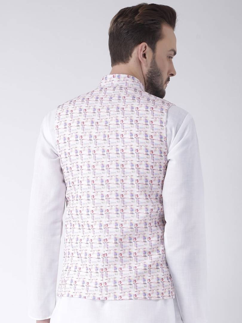 Men's Multicoloured 
Cotton Blend
 Printed Nehru Jackets